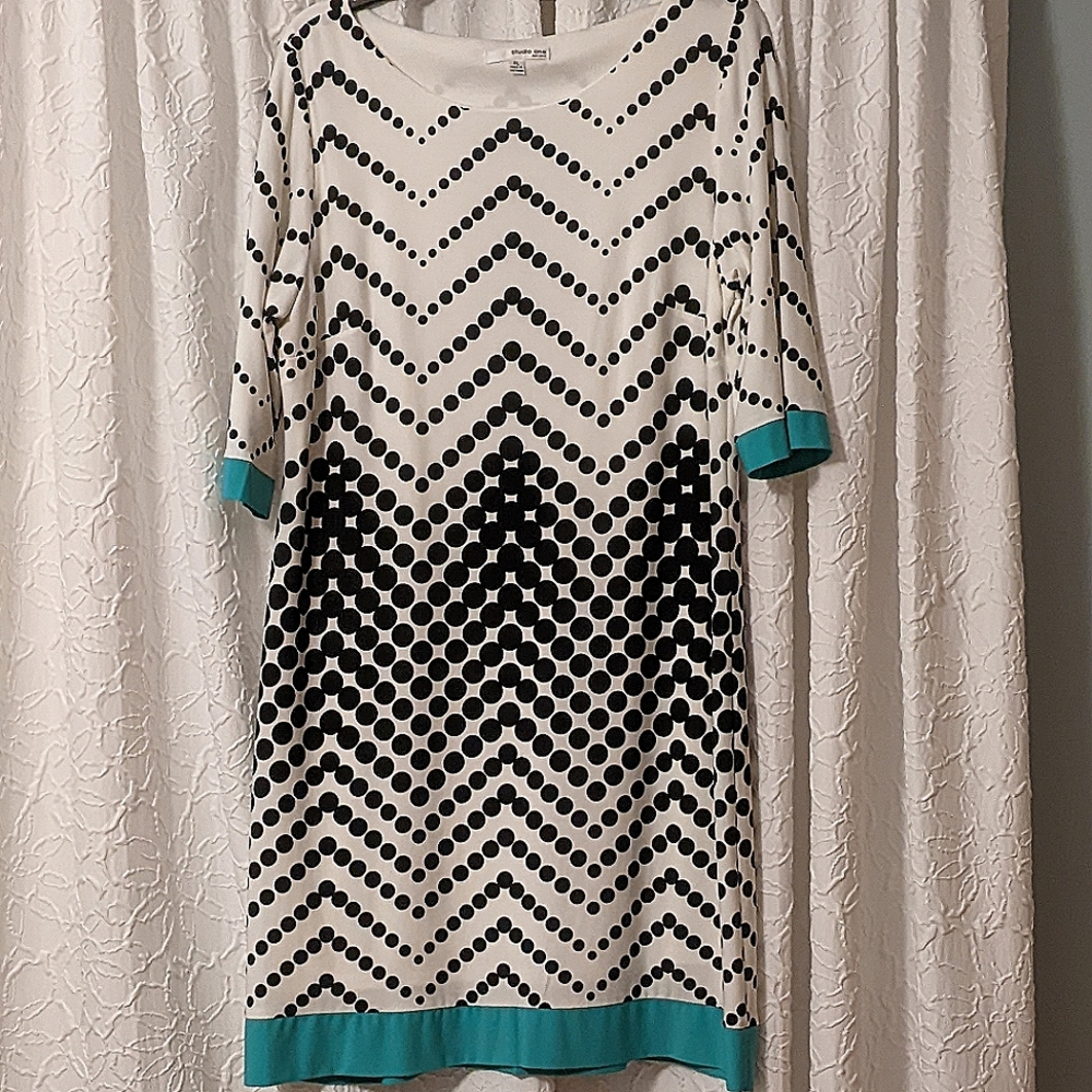 Pretty Teal, Black and White PL Long Sleeve Dress